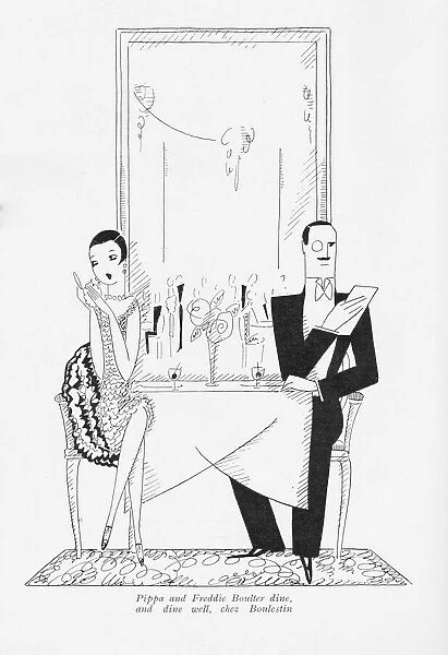 Sketch by Fish of a couple dining at Boulestin