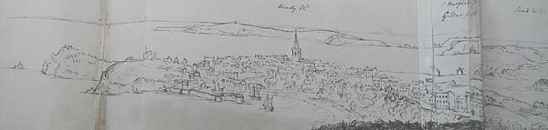 Sketch of Tenby, Wales, including Lundy Island