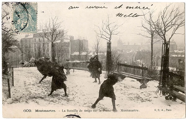 Snowballing in Montmartre, Paris, France