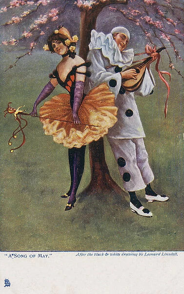 A Song of May - A Pierrot with a lute and a Carnival Girl
