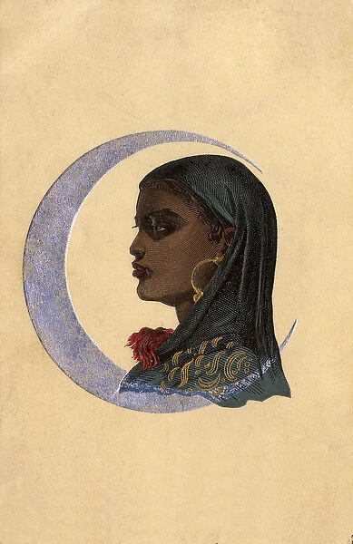 Southern Egyptian Girl - Sudan - with silver crescent moon