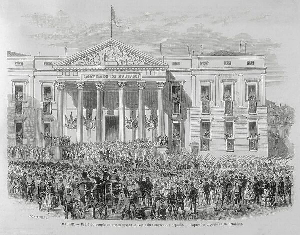 Spain (1868). Madrid. Armed people parading in