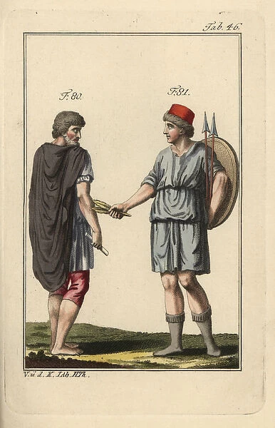 Spaniard and Spanish woman with shield and spears