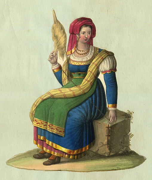 Spanish Cantabrian Peasant Woman Spinning