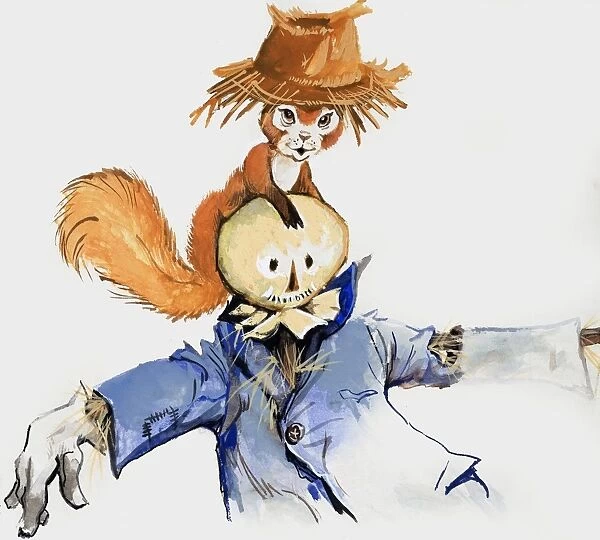 Squirrel on a scarecrow