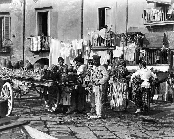 Street scene with fruit seller, Naples, Italy