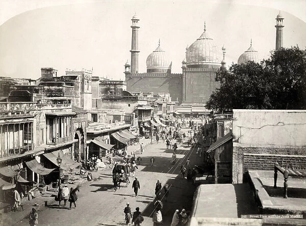 Street view and Jama Masjid, mosque, Delhi, India