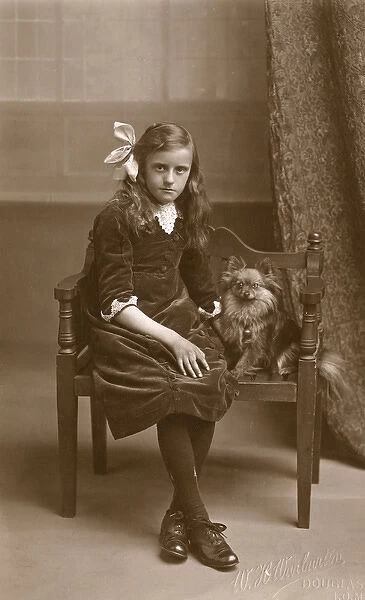 Studio portrait, girl with little dog