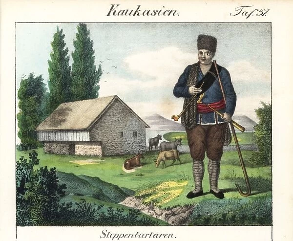Tatar of the steppes with pipe, dagger and crook