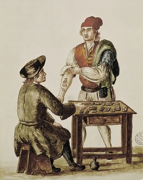 The Tattoo, illustration by Gravenbroch. Watercolour
