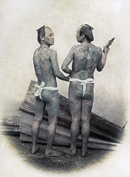 Tattooed men, Japan, circa 1870s