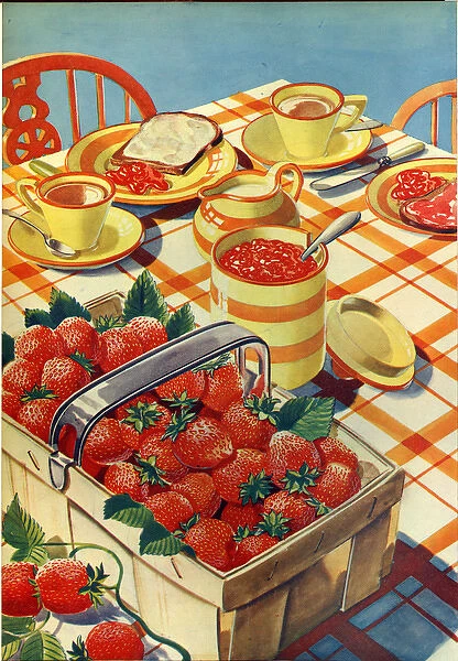 Tea table with strawberries and jam