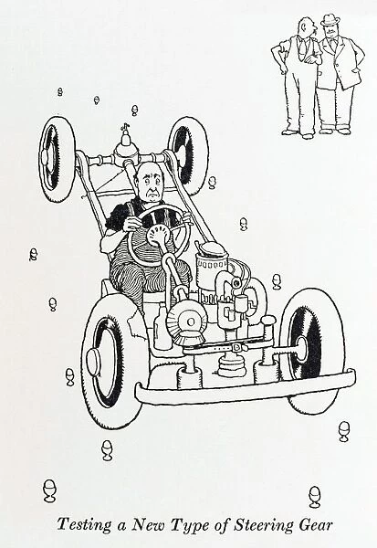 Testing a new type of steering gear  /  W Heath Robinson