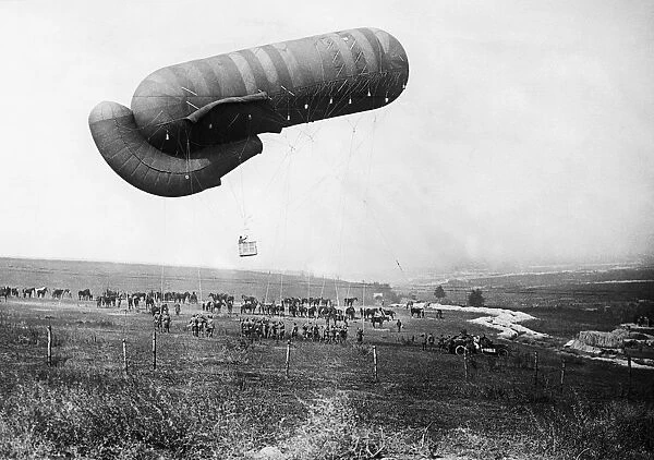 Tethered Observation Kite Balloon During WW1 Aerial-Phot?