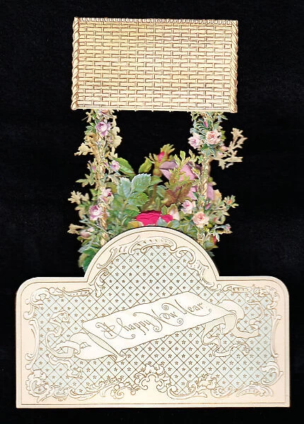 Three-dimensional New Year card with flowers and trellis
