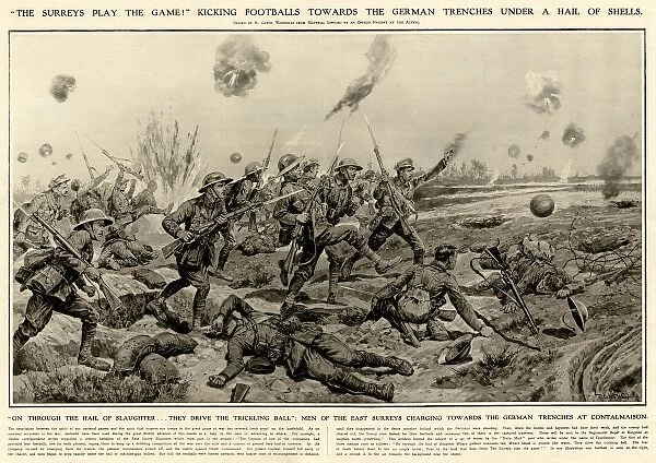 Tommies kicking a football on the way to the German Trenches