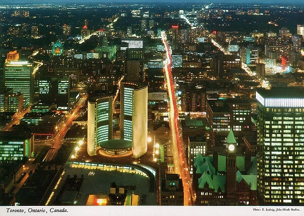 Toronto, Ontario, Canada - Aerial View at Night