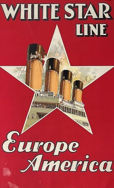 Travel poster on linen, White Star Line, Europe America