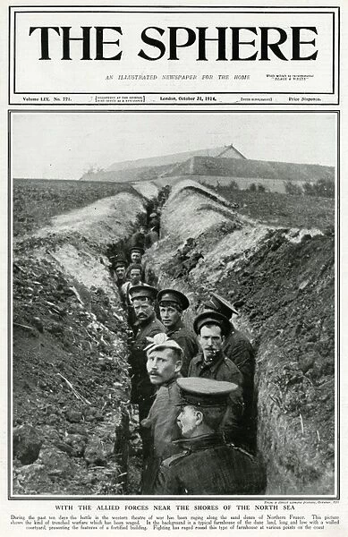Trench in sand dunes, Northern France, 1914