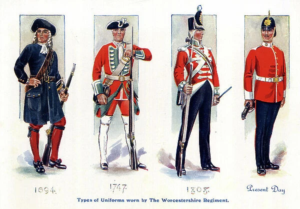 Four types of Uniforms worn by Worcestershire Regiment