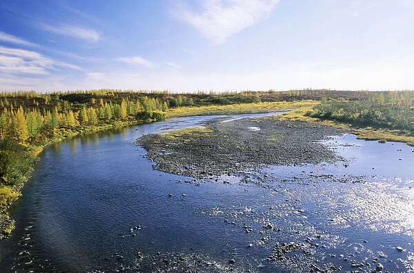 A typical minor river in semi-tundra in autumn