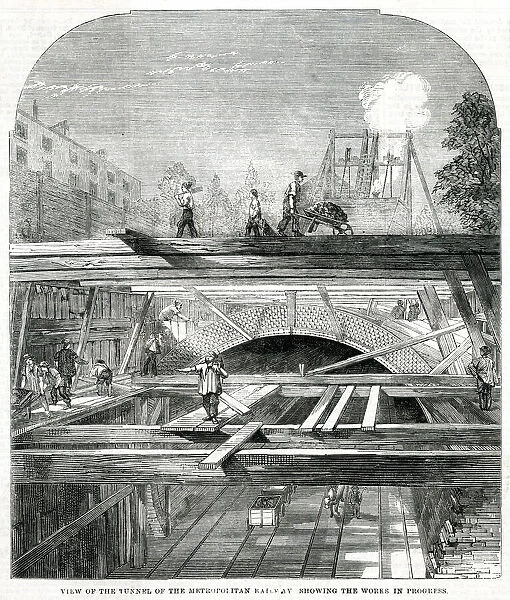 Underground railway construction, London 1861