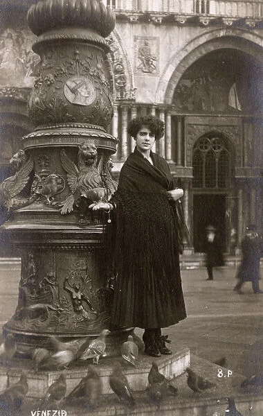 Venetian Girl in traditional shawl, St Marks Square, Venice