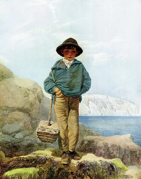 Victorian boy on beach near Dover, Kent