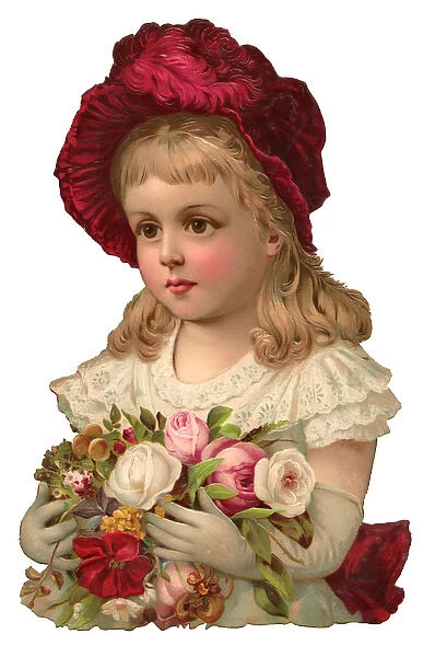 Victorian Scrap - Girl with bunch of flowers