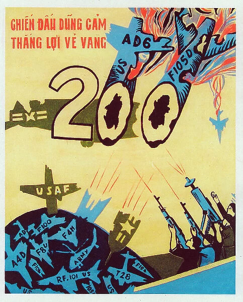 Vietnamese Patriotic Poster - 200 USAF Aircraft shot down