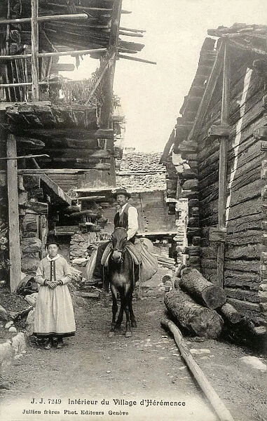 Village of d Heremence, Switzerland - Woman and Mule Rider