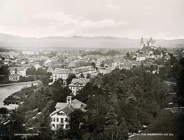 Vintage 19th century photograph - view of the town of Thun in Switzerland