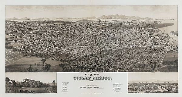 Vista de pajaro de la ciudad de Mexico, 1890