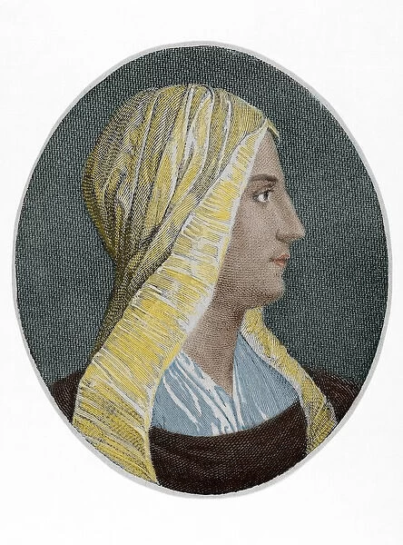 Vittoria Colonna (1490-1547). Engraving. Colored