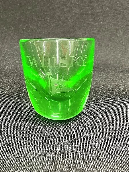 White Star Line, green glass whisky measure with logo