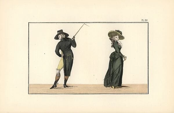 Woman in bottle-green petticoat and felt hat
