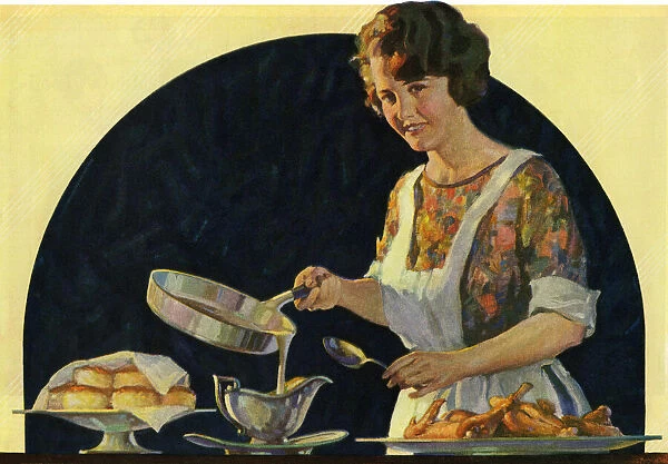 Woman pouring sauce