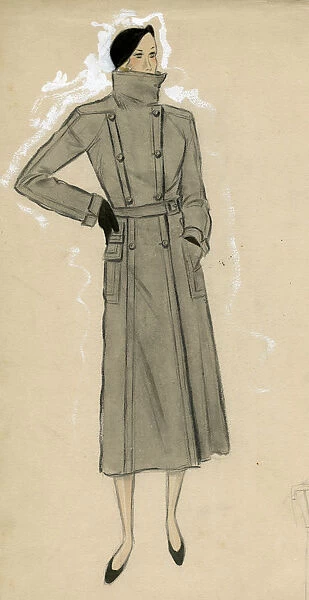 Woman wearing a grey coat 1930s