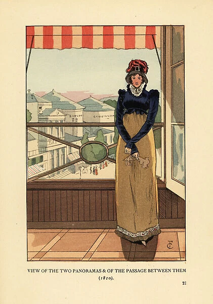 Woman at window overlooking the Panoramas, Paris, 1810