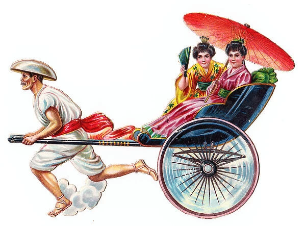 Two women in a rickshaw on a Victorian scrap