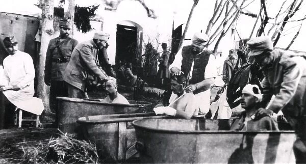 Wounded Romanian soldiers taking a bath, WW1