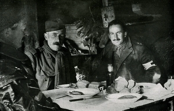 WW1 - British officers at their meal in a trench-shelter