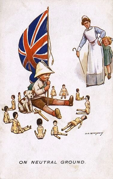 WW1 era - Comic Postcard - On Neutral Ground