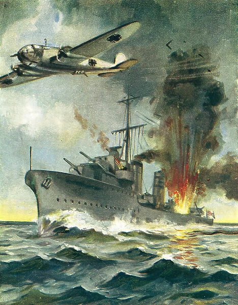 WW2 - German Plane Attacking Warship