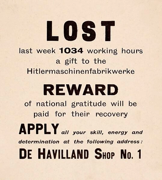 WW2 poster, De Havilland productivity