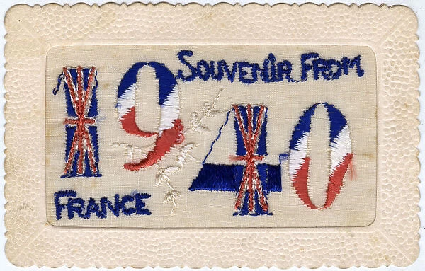 WW2 - Souvenir sewn postcard - from France