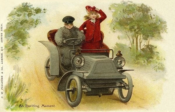 Young couple in open top car