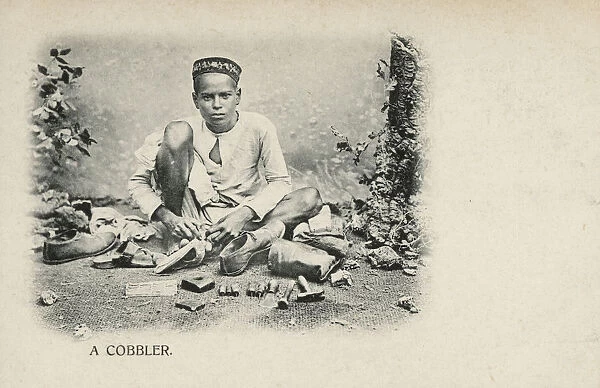 A Young Indian Cobbler at work