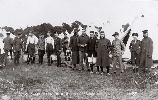 Young men from Marlborough College in OTC camp, Farnborough