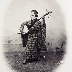 1860s Japan - portrait of a street singer with a shamisen Felice or Felix Beato